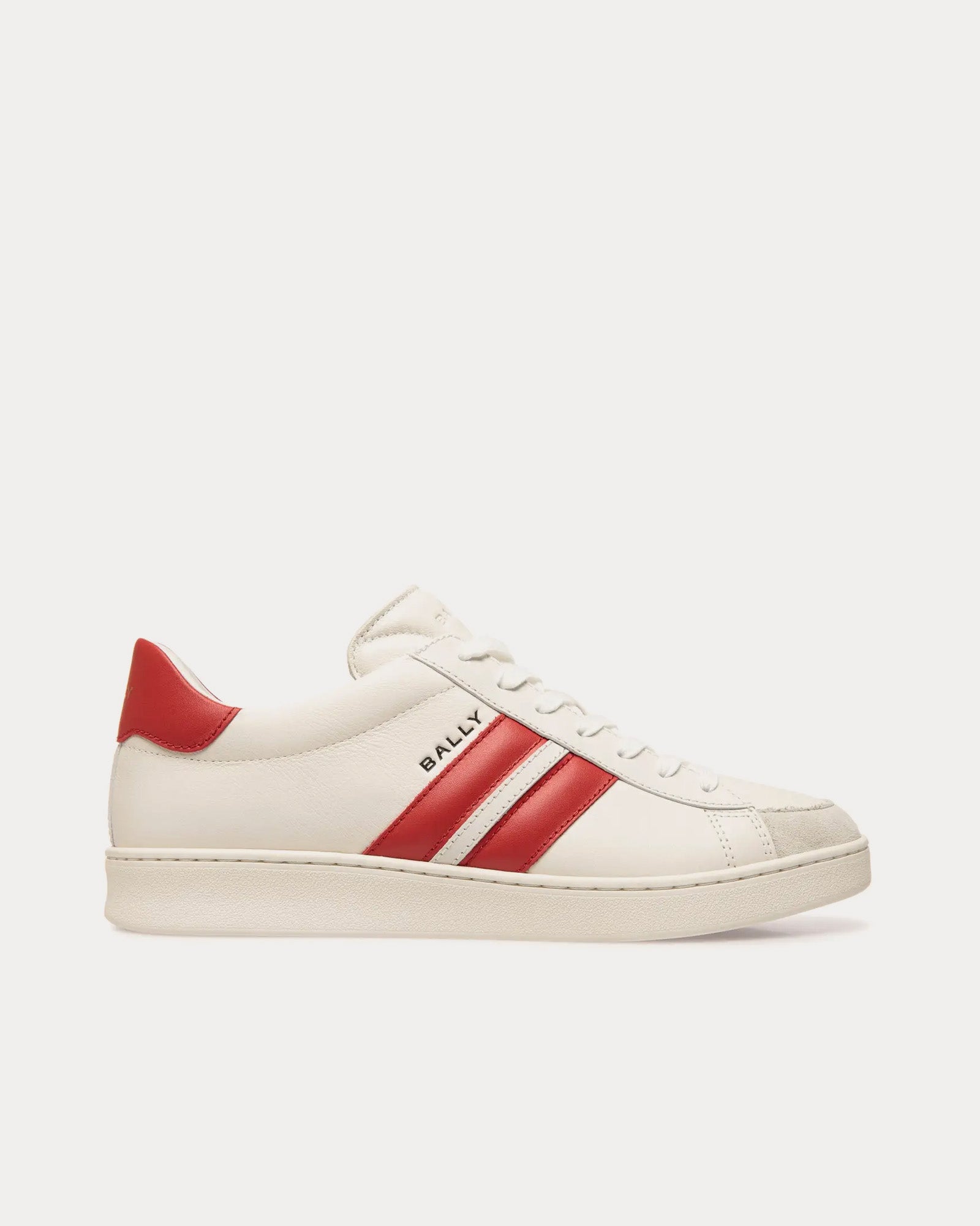 Bally Men's Tennis Leather White / Candy Red Low Top Sneakers