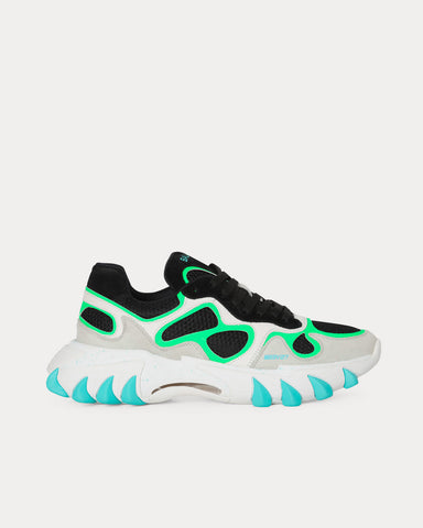 Balmain B-East Leather, Suede & Mesh Black / Green / White Low Top Sneakers