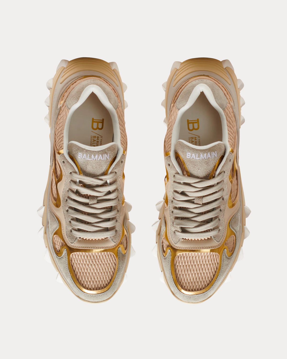 Balmain - B-East Leather, Suede & Mesh Gold Low Top Sneakers