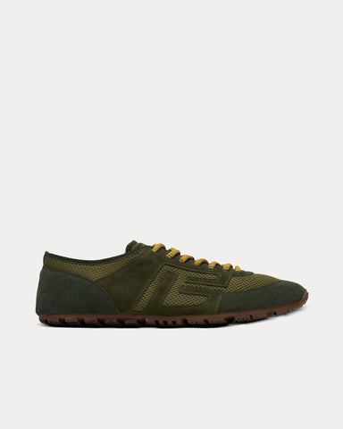Balmain Racer 45 Mesh & Suede Khaki Low Top Sneakers