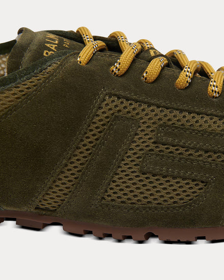 Balmain Racer 45 Mesh & Suede Khaki Low Top Sneakers - 6