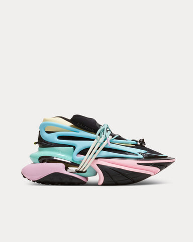 Balmain Unicorn Neoprene & Leather Black / Blue / Pink / Green Low Top Sneakers