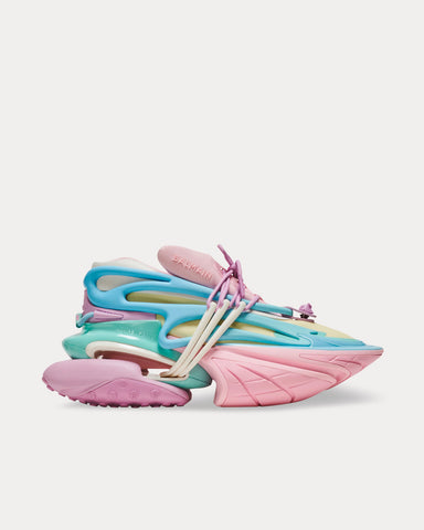 Balmain Unicorn Neoprene & Leather Pink / Blue / Green / Yellow Low Top Sneakers