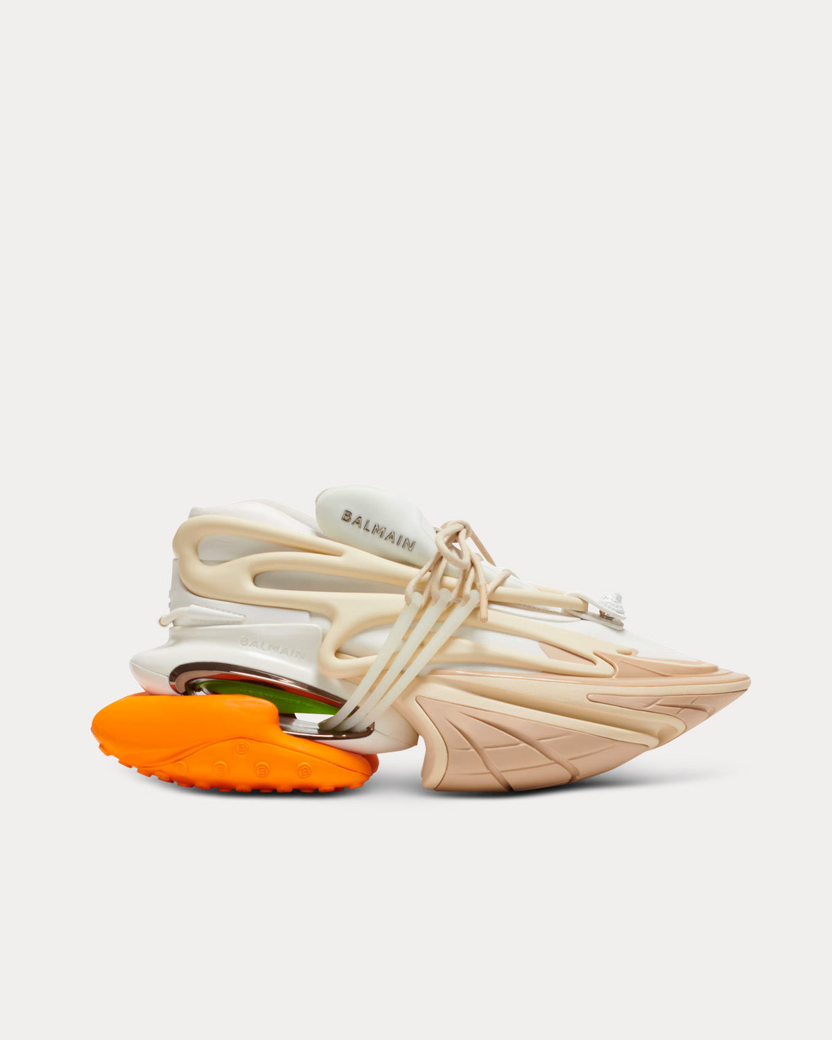Balmain - Unicorn Neoprene & Leather Orange / Beige Low Top Sneakers