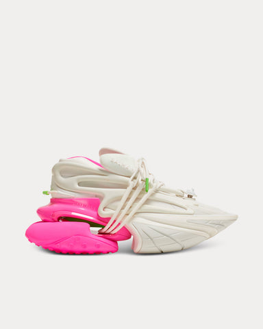Balmain Unicorn Neoprene & Leather Pink / White Low Top Sneakers