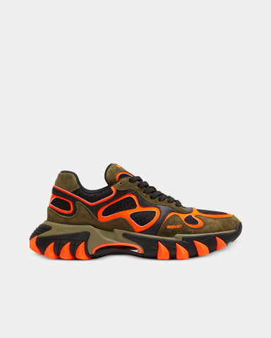 Balmain B-East Leather, Suede & Mesh Khaki / Orange Low Top Sneakers
