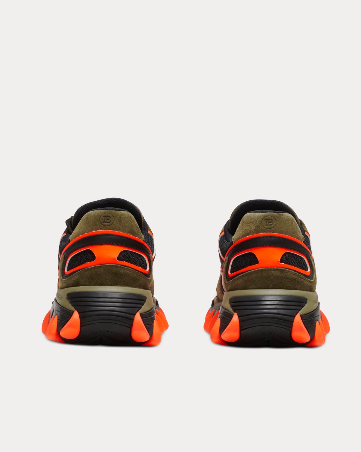 Balmain - B-East Leather, Suede & Mesh Khaki / Orange Low Top Sneakers