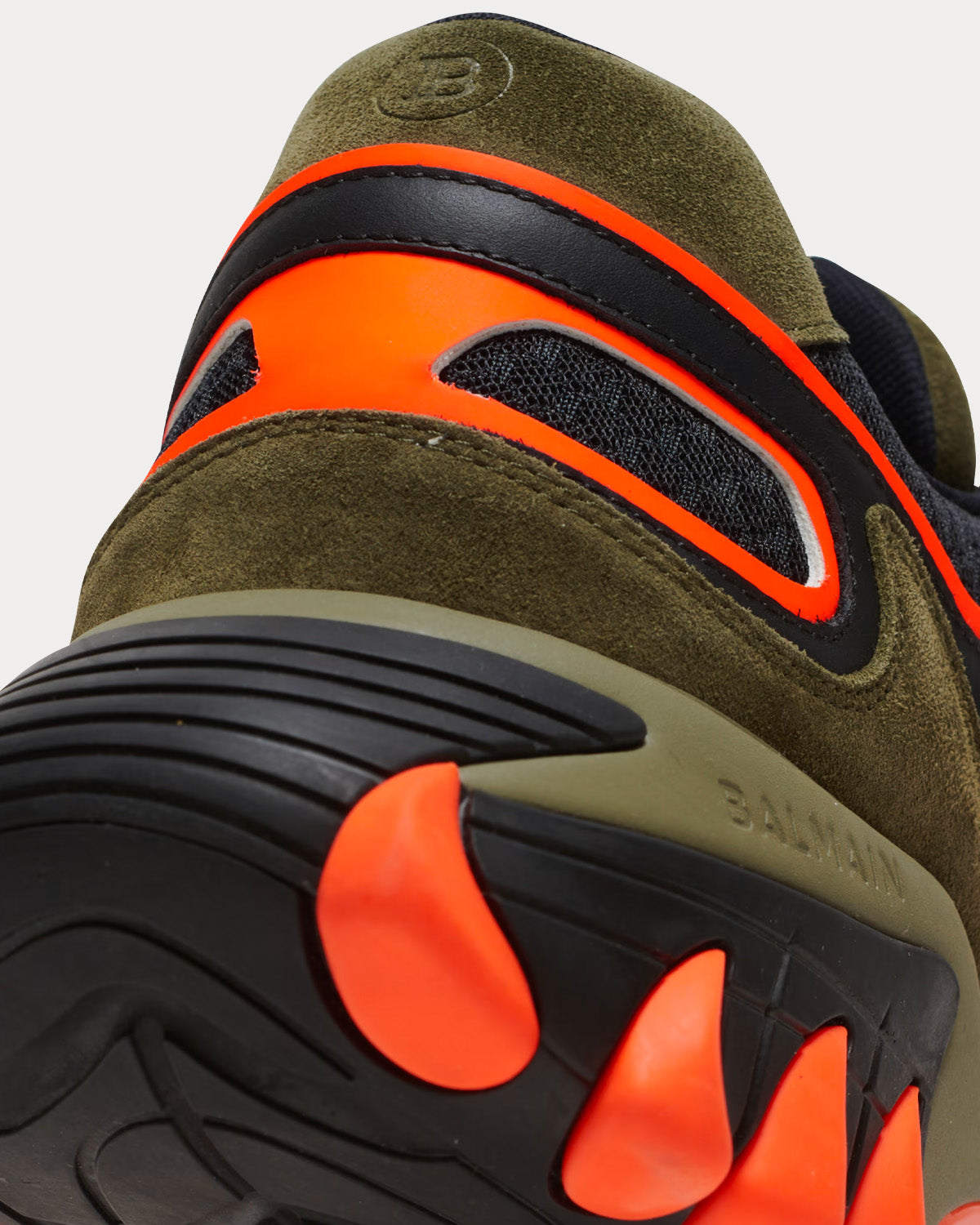 Balmain - B-East Leather, Suede & Mesh Khaki / Orange Low Top Sneakers