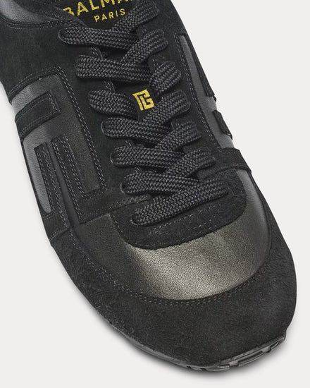 Balmain Racer 45 Lambskin & Suede Black Low Top Sneakers - 5