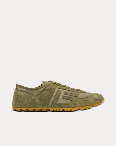 Balmain Racer 45 Suede & Ripstop Nylon Khaki Low Top Sneakers