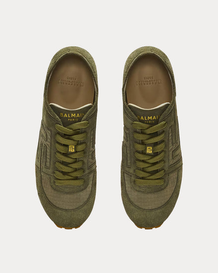 Balmain Racer 45 Suede & Ripstop Nylon Khaki Low Top Sneakers - 2