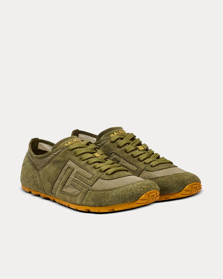 Balmain Racer 45 Suede & Ripstop Nylon Khaki Low Top Sneakers - 3
