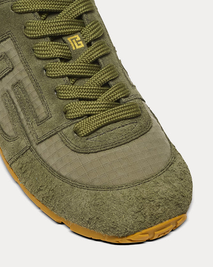 Balmain Racer 45 Suede & Ripstop Nylon Khaki Low Top Sneakers - 5