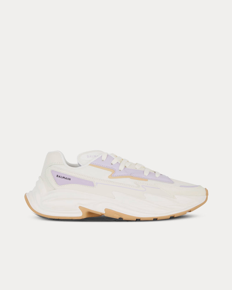 Balmain Run-Row Leather Beige / Purple Low Top Sneakers - 1