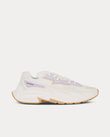 Balmain Run-Row Leather Beige / Purple Low Top Sneakers