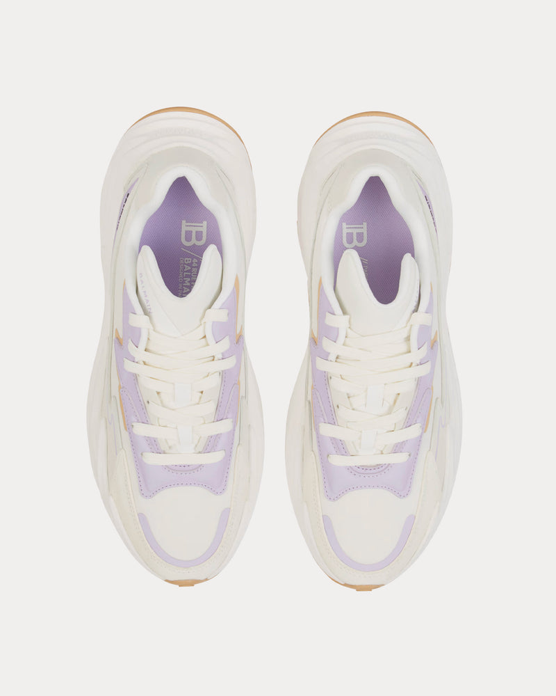 Balmain Run-Row Leather Beige / Purple Low Top Sneakers - 2