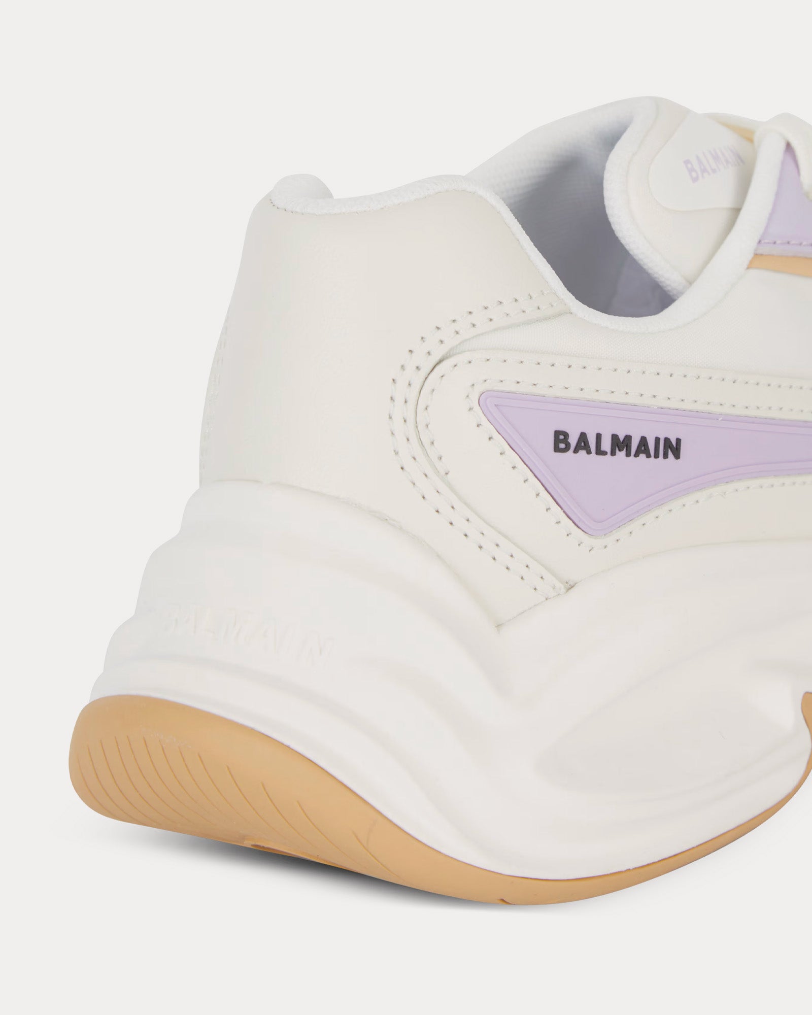 Balmain - Run-Row Leather Beige / Purple Low Top Sneakers