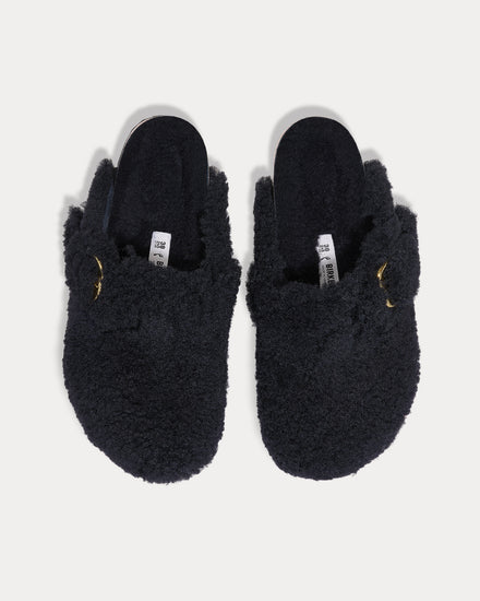 Birkenstock Boston Big Buckle Shearling Black Mules - 2