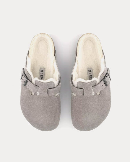 Birkenstock Boston Shearling Suede Stone Coin Clogs - 2