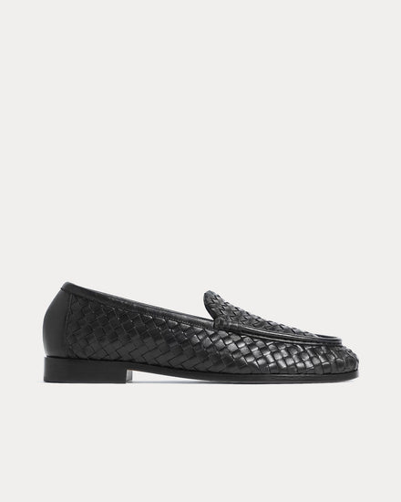 Bottega Veneta Silenzio Leather with Intrecciato Black Loafers - 1