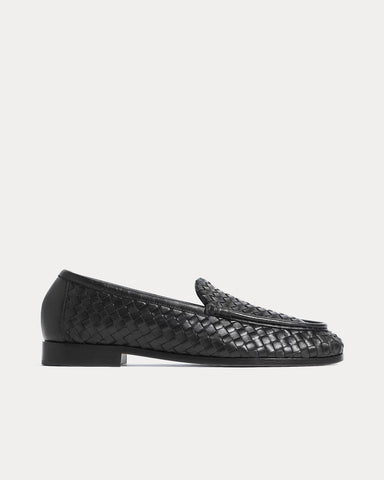 Bottega Veneta Silenzio Leather with Intrecciato Black Loafers
