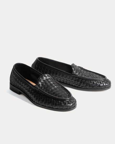 Bottega Veneta Silenzio Leather with Intrecciato Black Loafers - 3