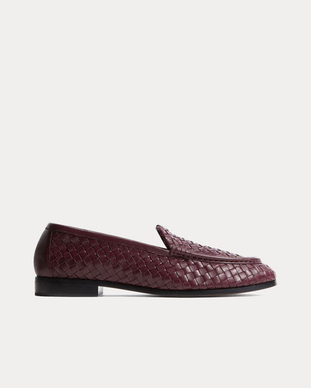 Bottega Veneta Silenzio Leather with Intrecciato Deep Mahogany Loafers - 1