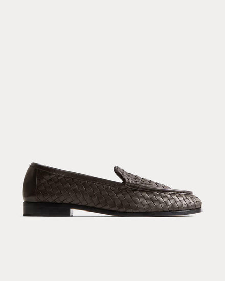 Bottega Veneta Silenzio Leather with Intrecciato Espresso Loafers - 1