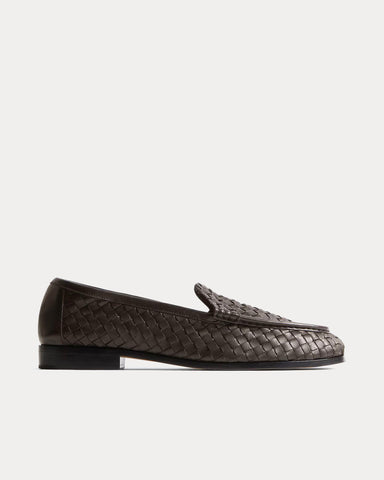 Bottega Veneta Silenzio Leather with Intrecciato Espresso Loafers