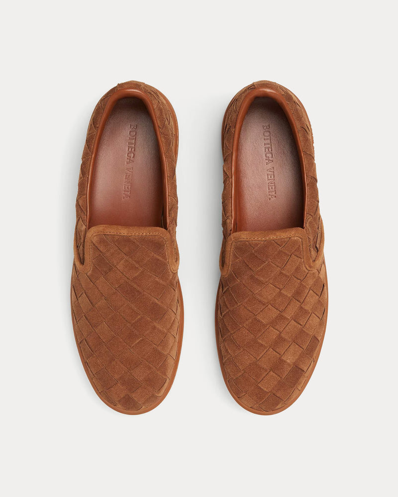 Bottega Veneta Unisex Sawyer Intrecciato Suede Caramel Slip On