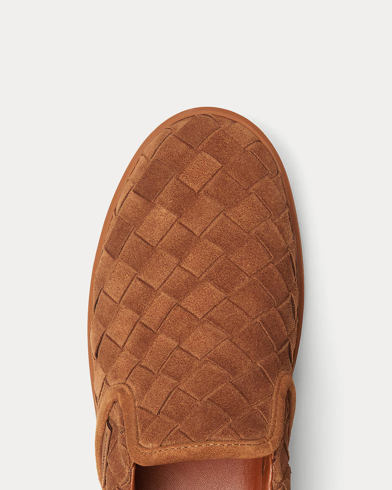 Bottega Veneta Men's Sawyer Intrecciato Suede Caramel Slip On Sneakers