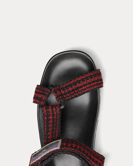 Bottega Veneta Trip Ribbon Fabric Black / Carmine Sandals - 4