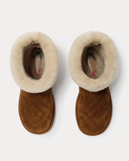 Burberry Flint Check Shearling Jute Beige Boots - 2