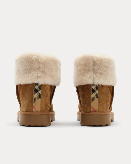 Burberry Flint Check Shearling Jute Beige Boots - 4