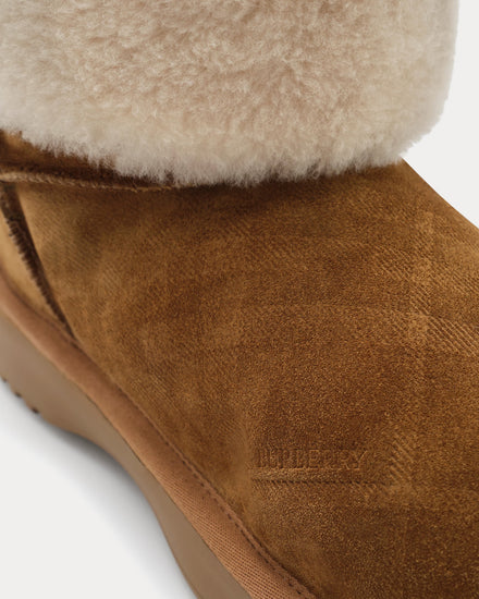 Burberry Flint Check Shearling Jute Beige Boots - 6