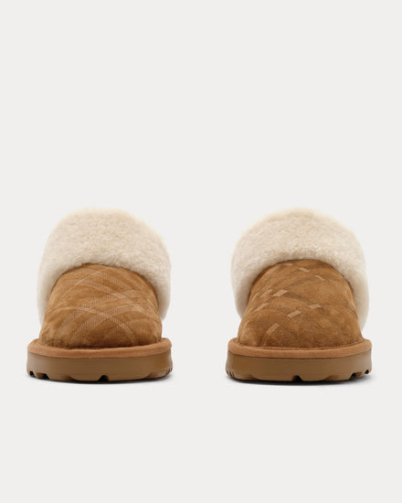 Burberry Flint Check Shearling Jute Beige Slippers - 3