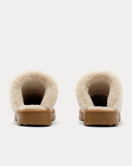Burberry Flint Check Shearling Jute Beige Slippers - 4