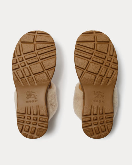 Burberry Flint Check Shearling Jute Beige Slippers - 5
