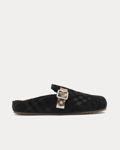 Burberry Urchin Check Shearling Black Clogs