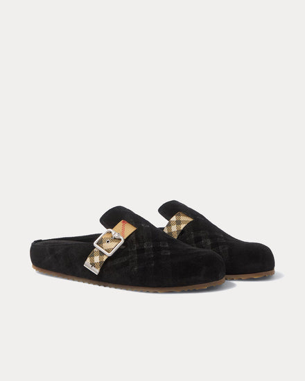 Burberry Urchin Check Shearling Black Clogs - 3