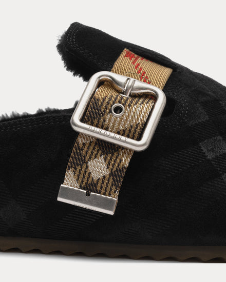 Burberry Urchin Check Shearling Black Clogs - 6
