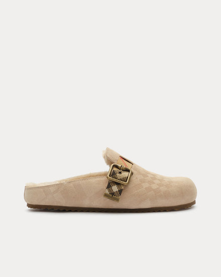 Burberry Urchin Check Shearling Blonde Beige Clogs - 1