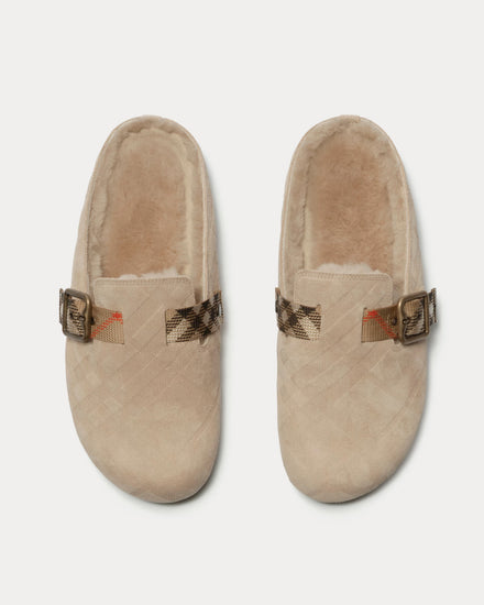 Burberry Urchin Check Shearling Blonde Beige Clogs - 2