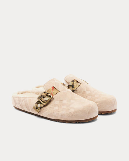 Burberry Urchin Check Shearling Blonde Beige Clogs - 3
