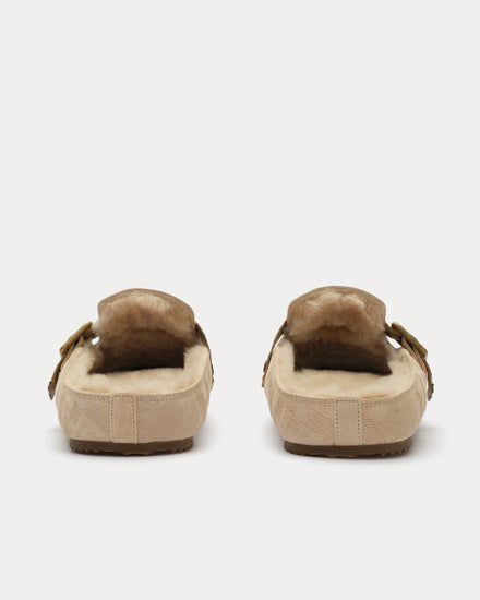 Burberry Urchin Check Shearling Blonde Beige Clogs - 4