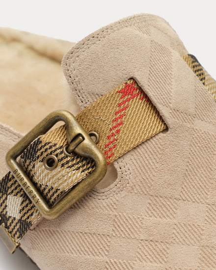 Burberry Urchin Check Shearling Blonde Beige Clogs - 6