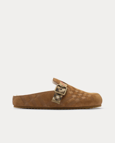 Burberry Urchin Check Shearling Jute Beige Clogs - 1