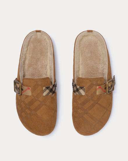 Burberry Urchin Check Shearling Jute Beige Clogs - 2