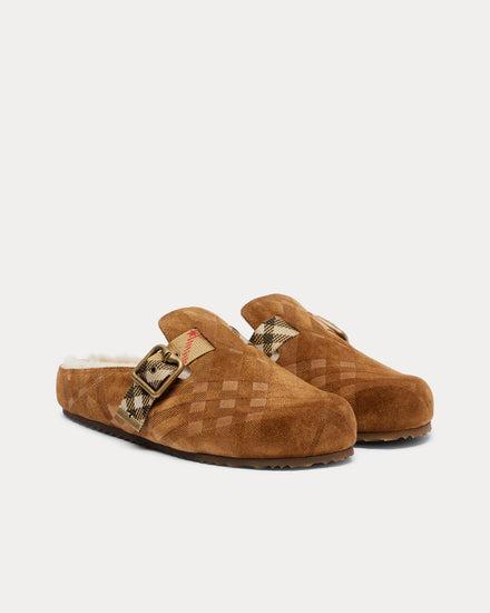 Burberry Urchin Check Shearling Jute Beige Clogs - 3