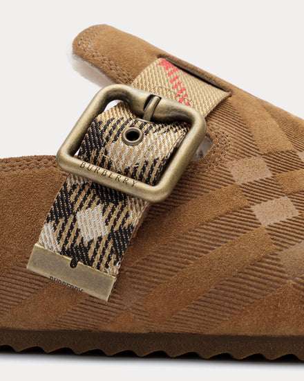 Burberry Urchin Check Shearling Jute Beige Clogs - 6